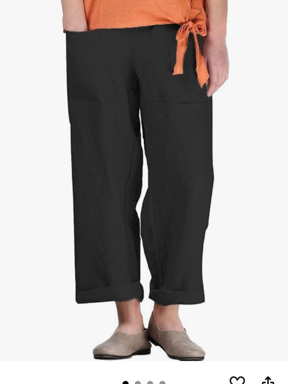 Black Linen baggy palazzo pants with patch pockets